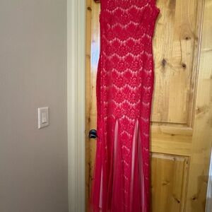 Betsy & Adam Red and Cream Lace Dress